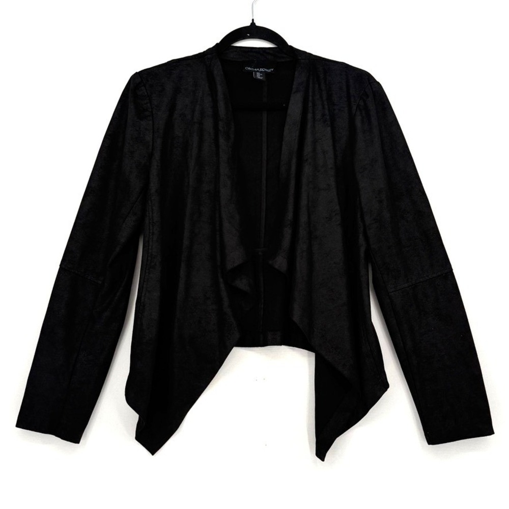 Cynthia Rowley Draped Faux Suede Jacket Women Large Black Open Front Moto Drape
